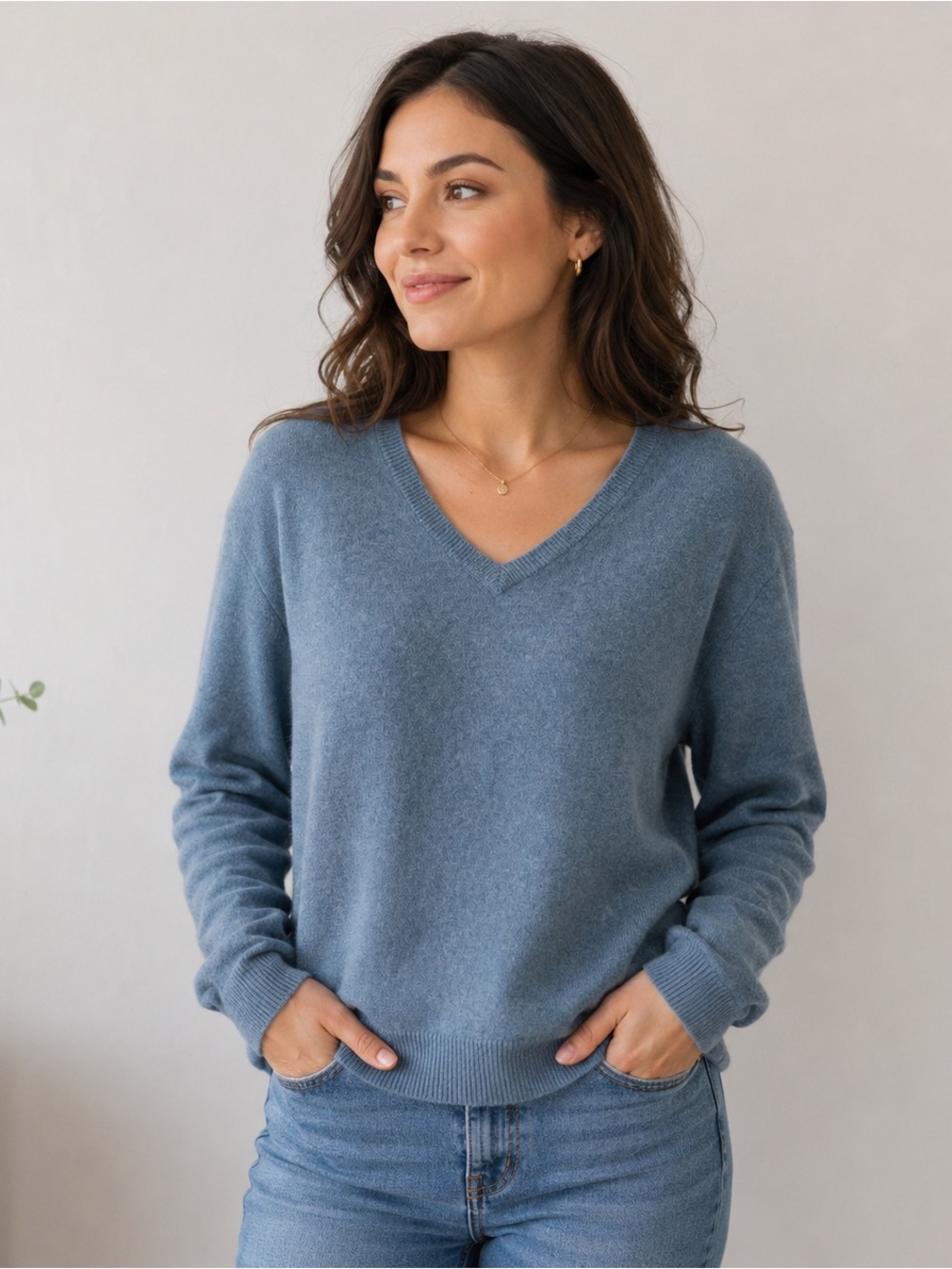 Club Room Cashmere Sweater Blue XL V-Neck Long Sleeve Soft Cozy